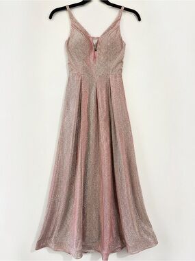 Crystal Doll Glitter Formal Gown Dress w/ Pockets Champagne Pink Size 5 Prom